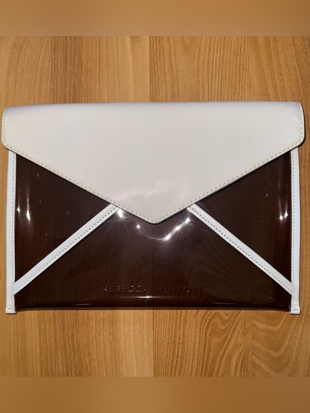 REBECCA MINKOFF Leo Leather White and Clear Magnetic Clutch